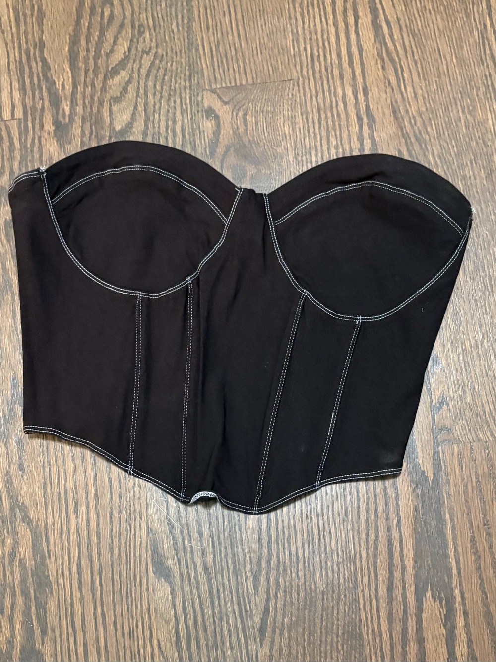 Garage Black Strapless Bustier with Contrast Stitching zipper back